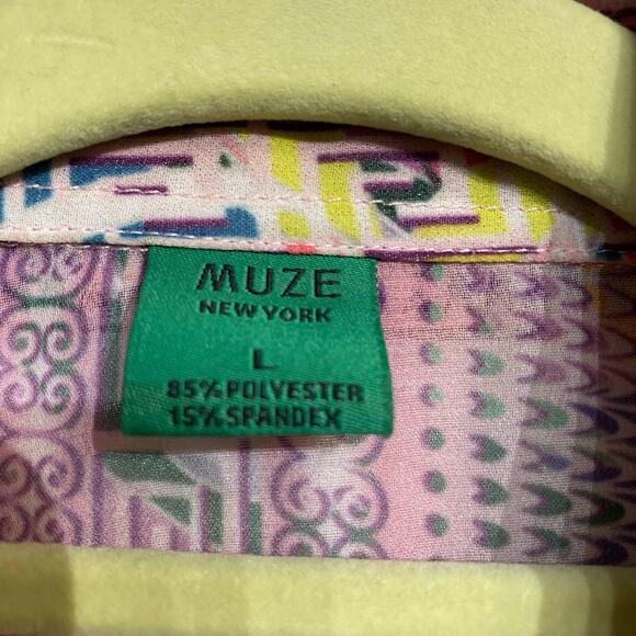 Muze New York Pink Sheer Button Down Sz L - Picture 6 of 12